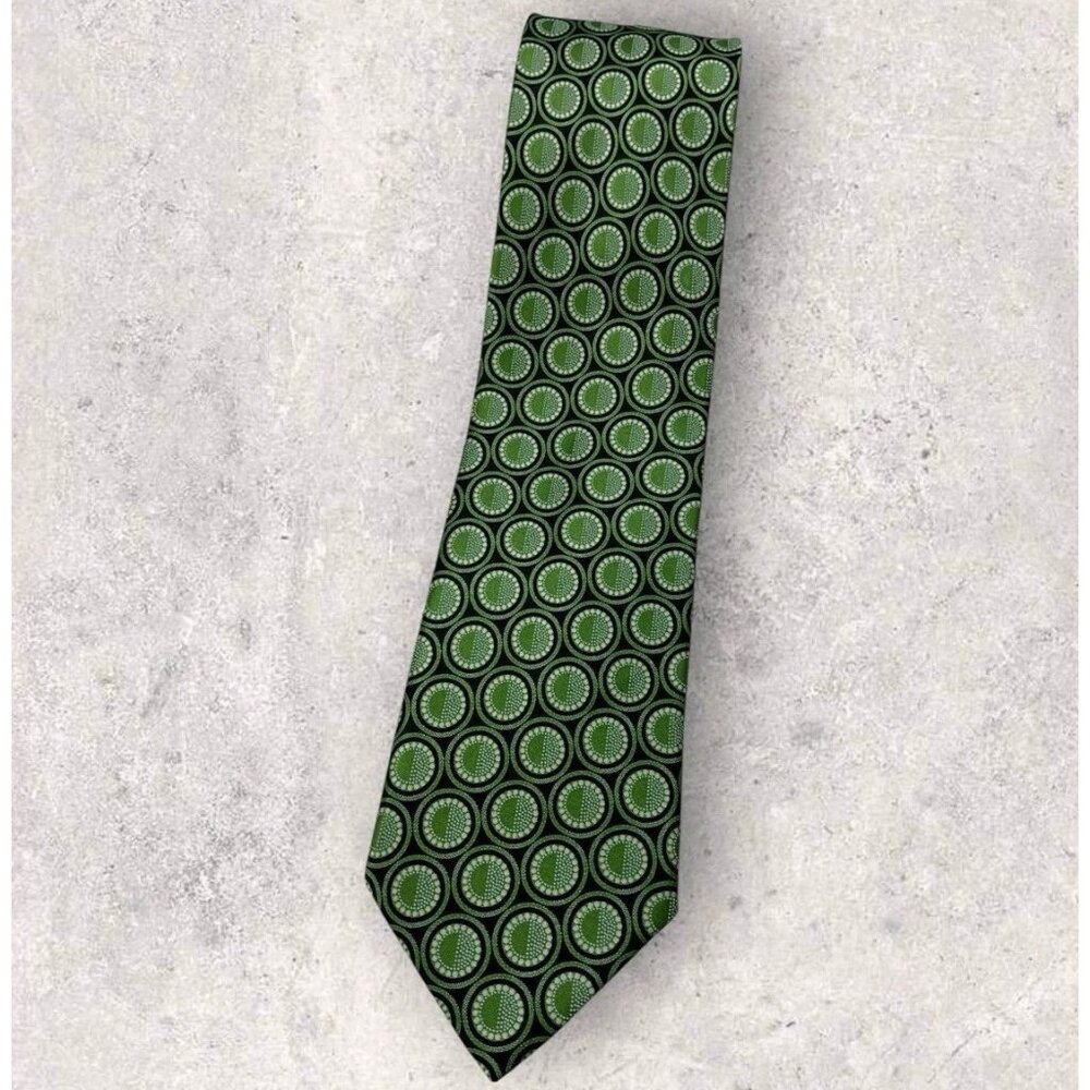 ITALO FERRETTI Silk Tie ITALY XL Black Green Geometric W:3.5"